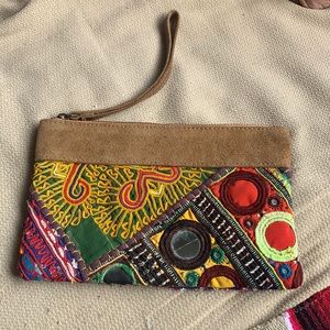 Shisha embroidery and suede clutch w zipper